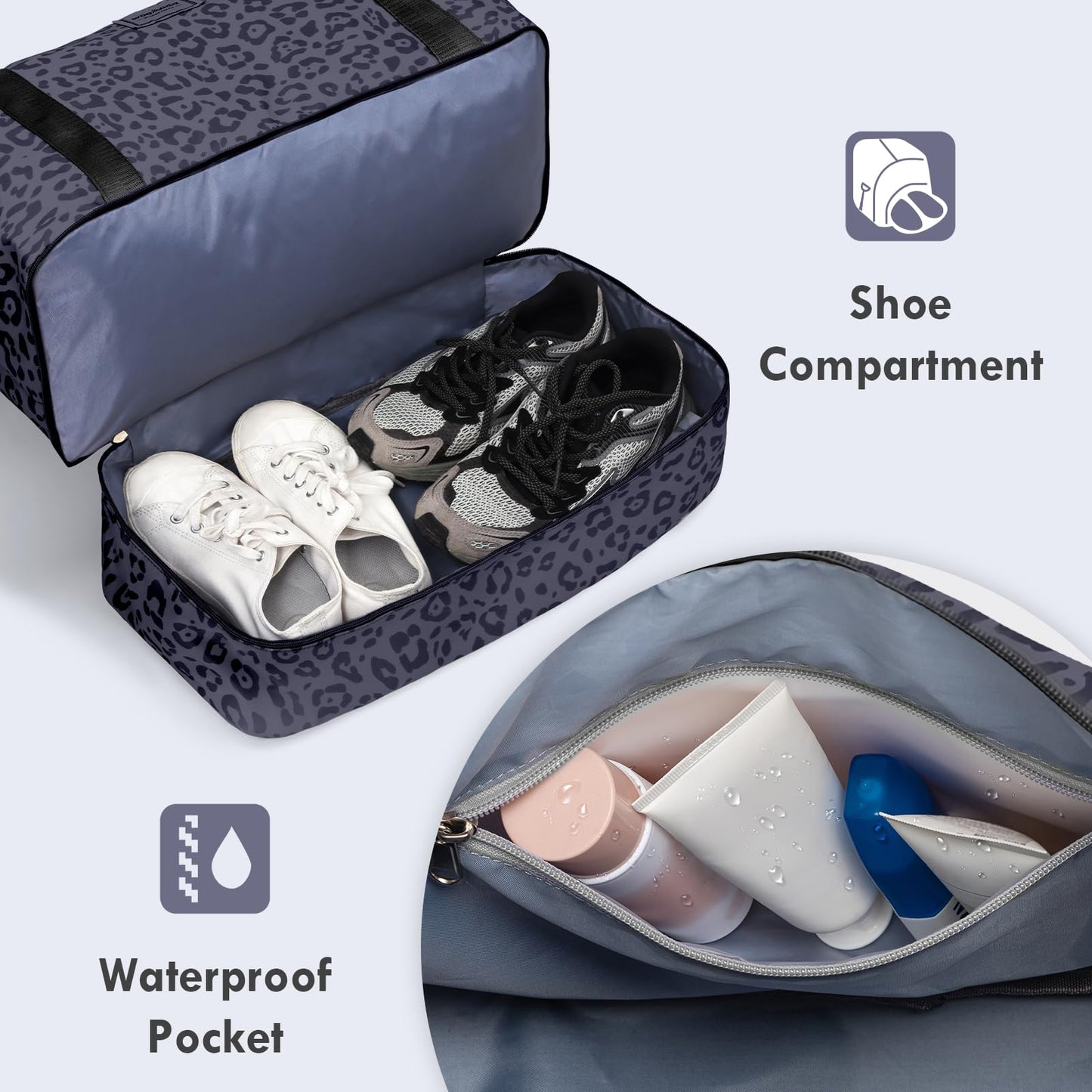 WOOMADA Weekender Overnight Bag for Women, Shoulder Travel Duffel with Shoes Compartment,Gym Bag with Toiletry Bag