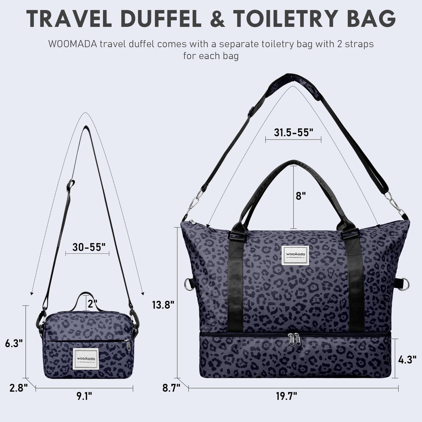 WOOMADA Weekender Overnight Bag for Women, Shoulder Travel Duffel with Shoes Compartment,Gym Bag with Toiletry Bag