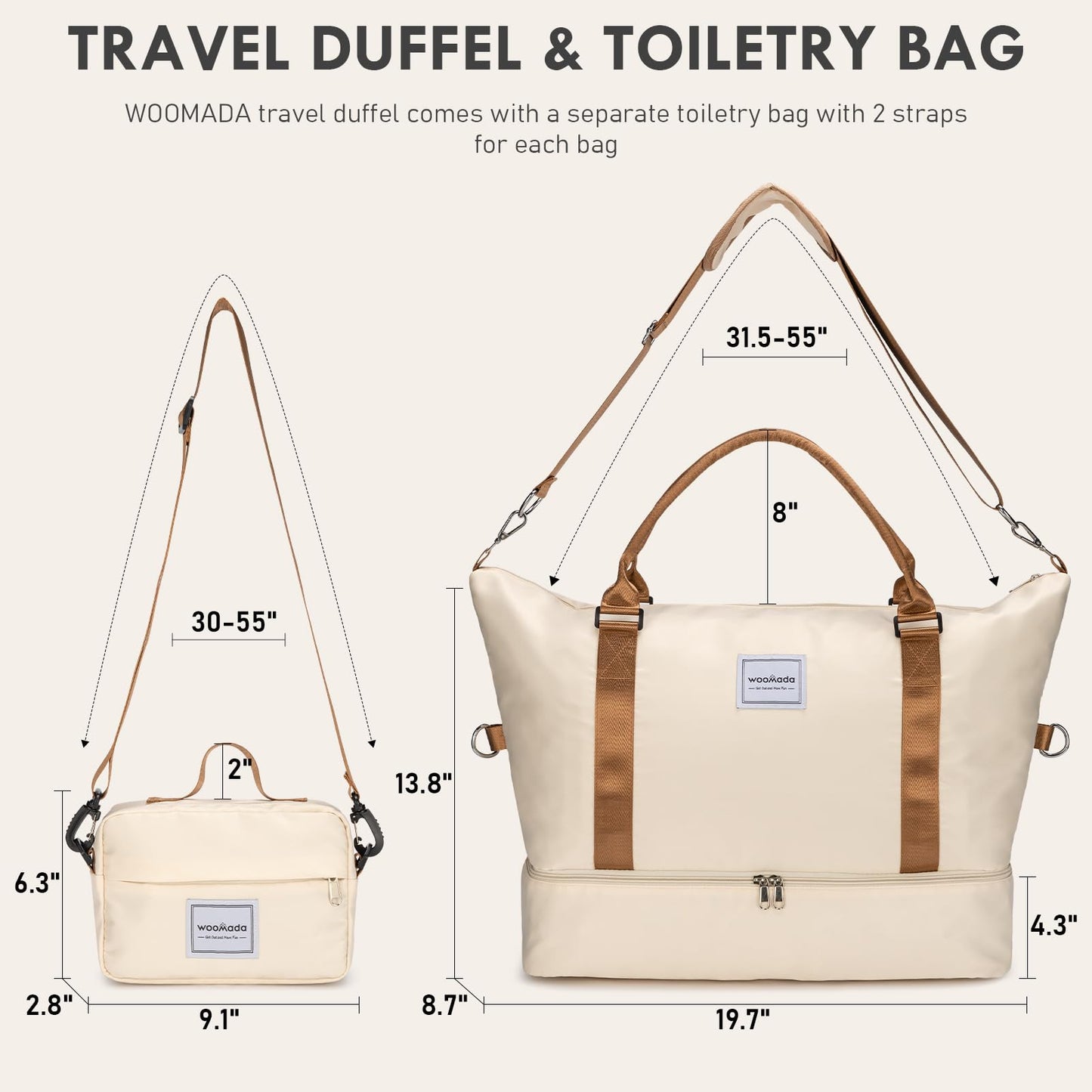 WOOMADA Weekender Overnight Bag for Women, Shoulder Travel Duffel with Shoes Compartment,Gym Bag with Toiletry Bag