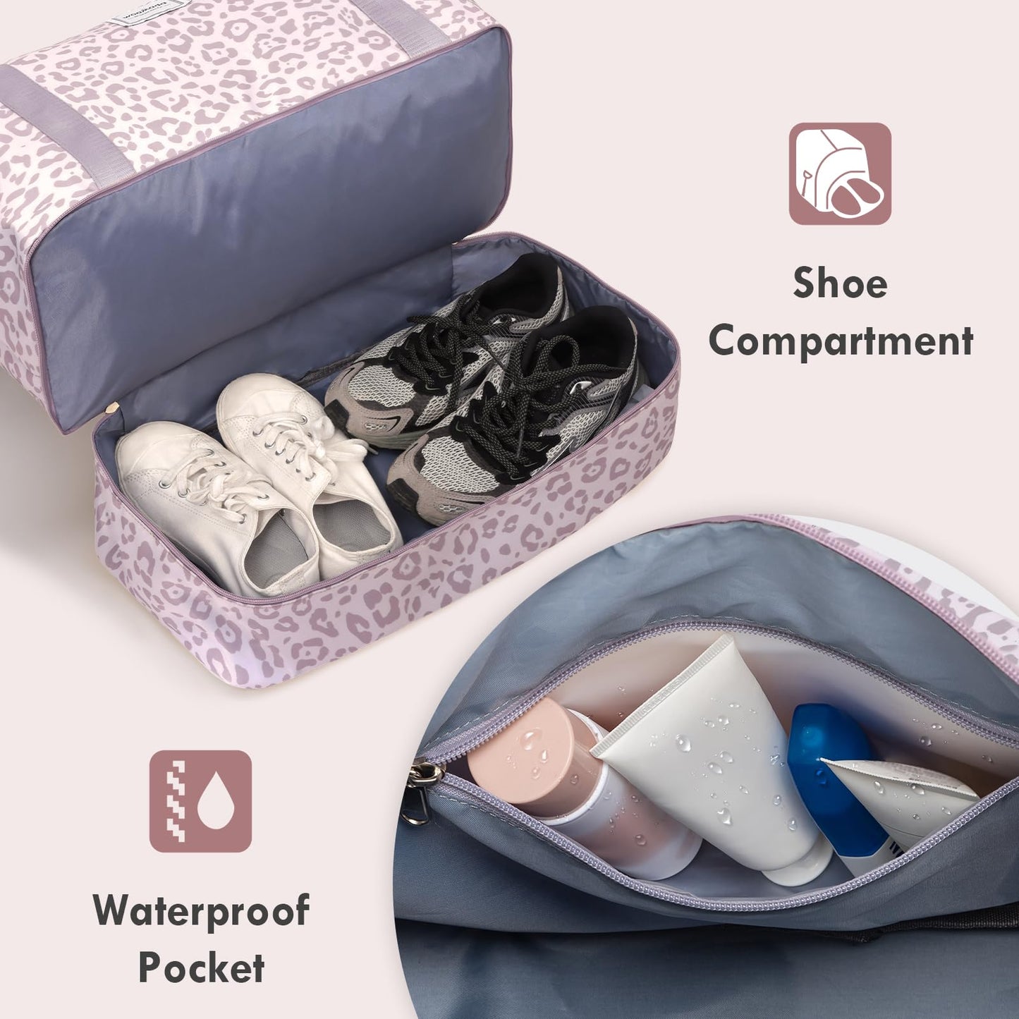 WOOMADA Weekender Overnight Bag for Women, Shoulder Travel Duffel with Shoes Compartment,Gym Bag with Toiletry Bag