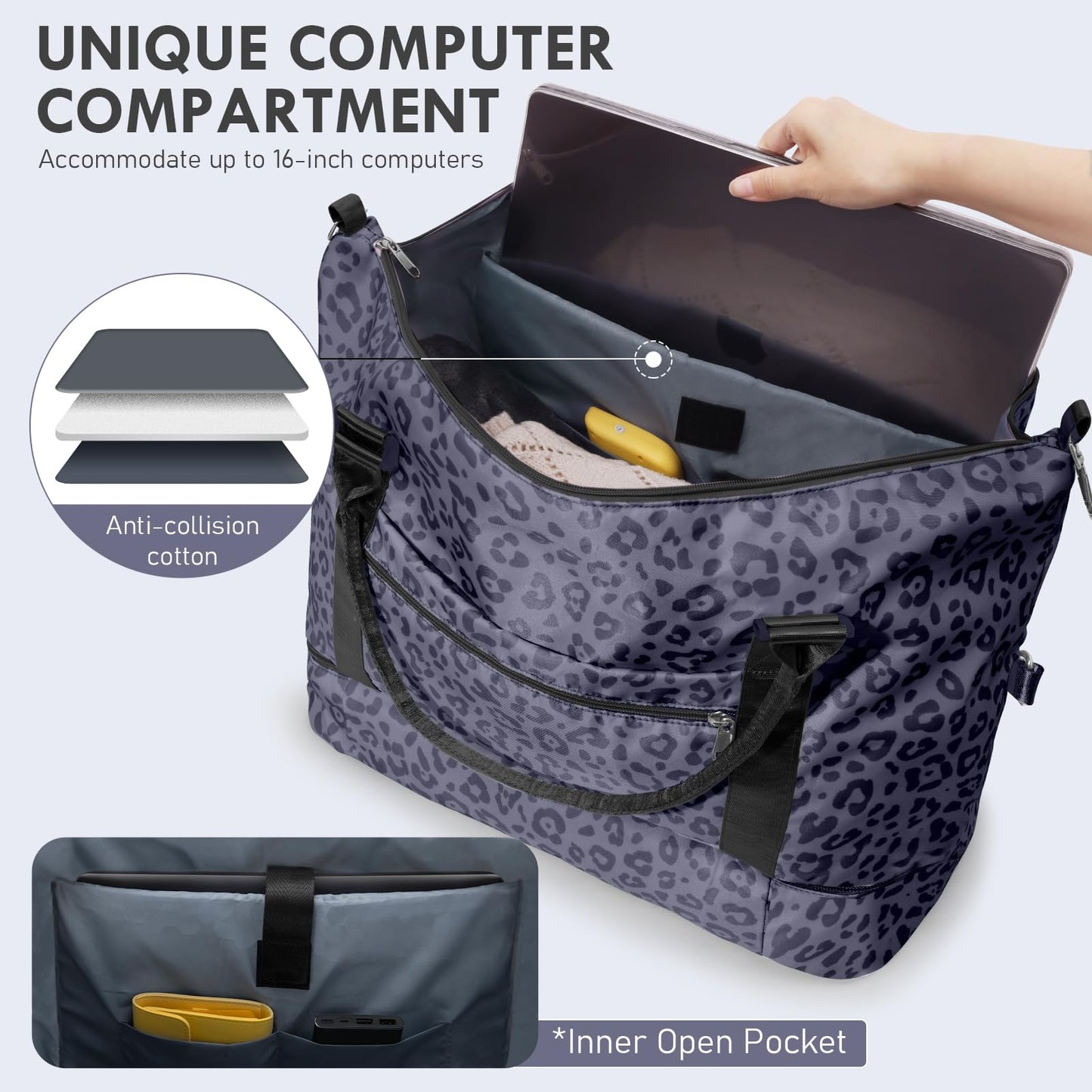 WOOMADA Weekender Overnight Bag for Women, Shoulder Travel Duffel with Shoes Compartment,Gym Bag with Toiletry Bag