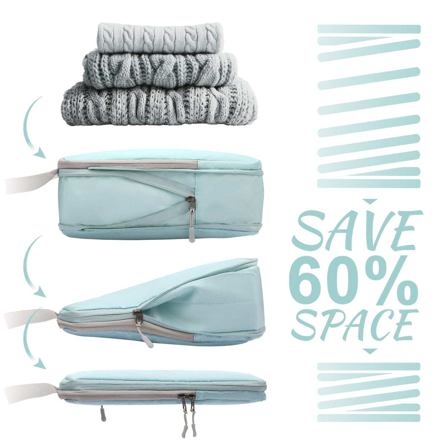 WOOMADA Compression Packing Cubes for Suitcases Travel Essentials 4 Set Expandable Travel Bags Organizer for Luggage(dark grey)