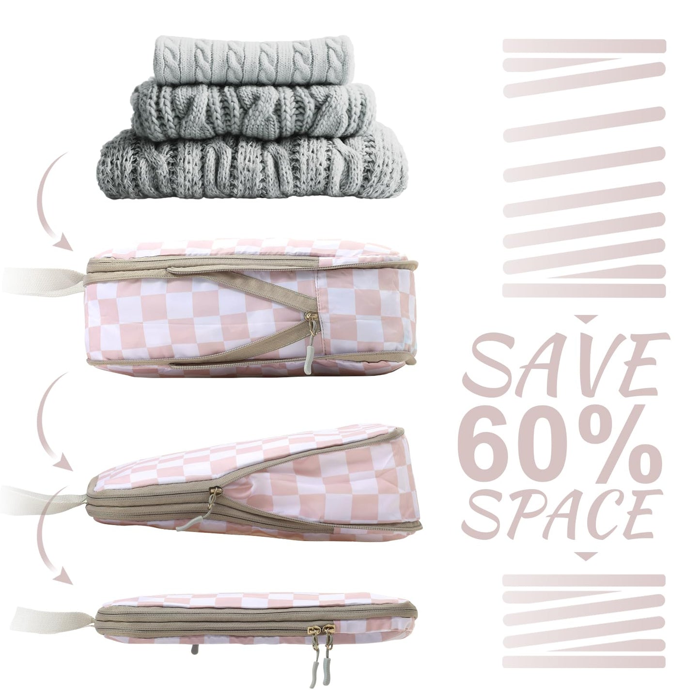 WOOMADA Compression Packing Cubes for Suitcases Travel Essentials 4 Set Expandable Travel Bags Organizer for Luggage(dark grey)