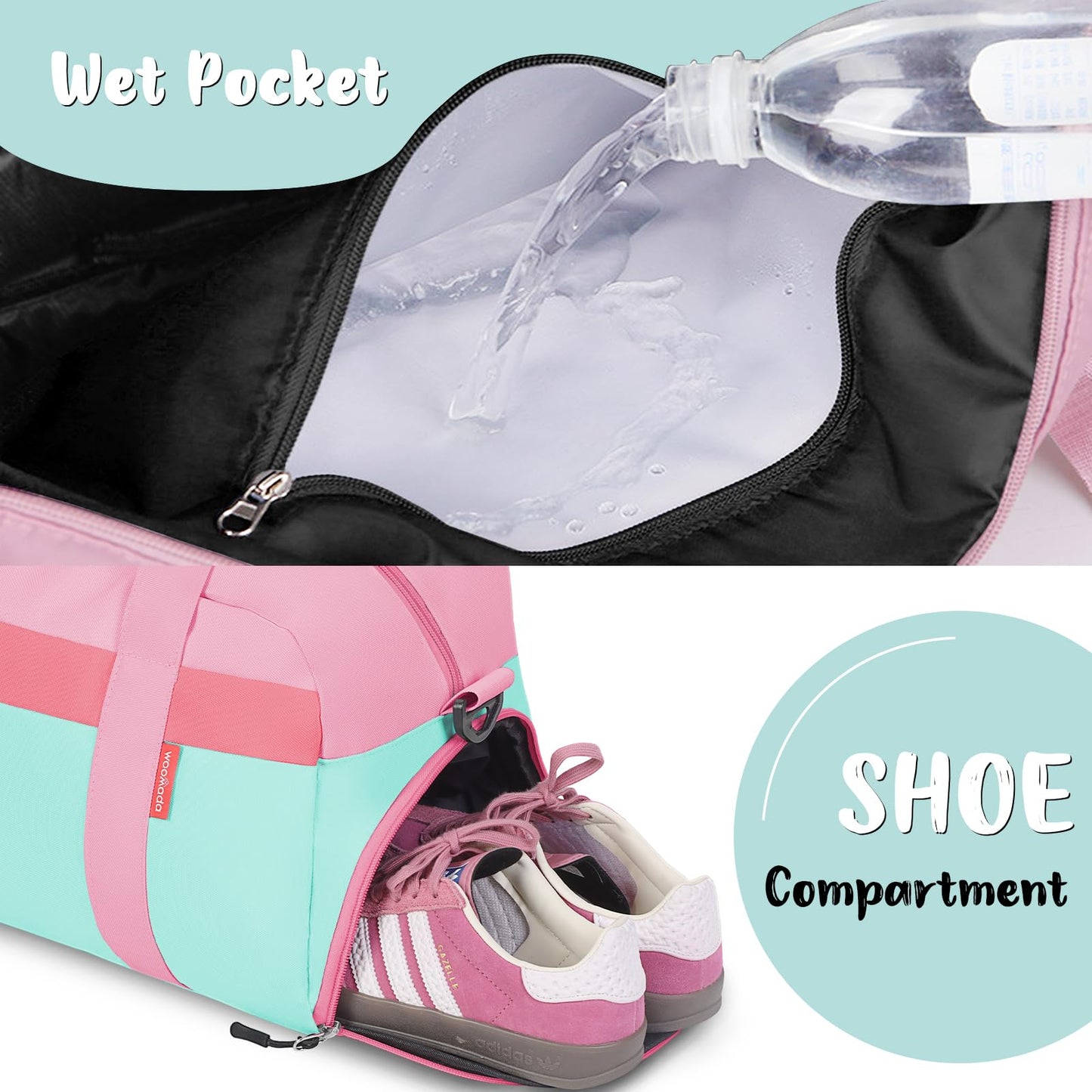 WOOMADA Kids Duffle Bag for Boys or Girls, Kids Overnight Bag with Shoe Compartment＆Wet Pocket, Ideal for School Practice, Sports, Travel(green blue)