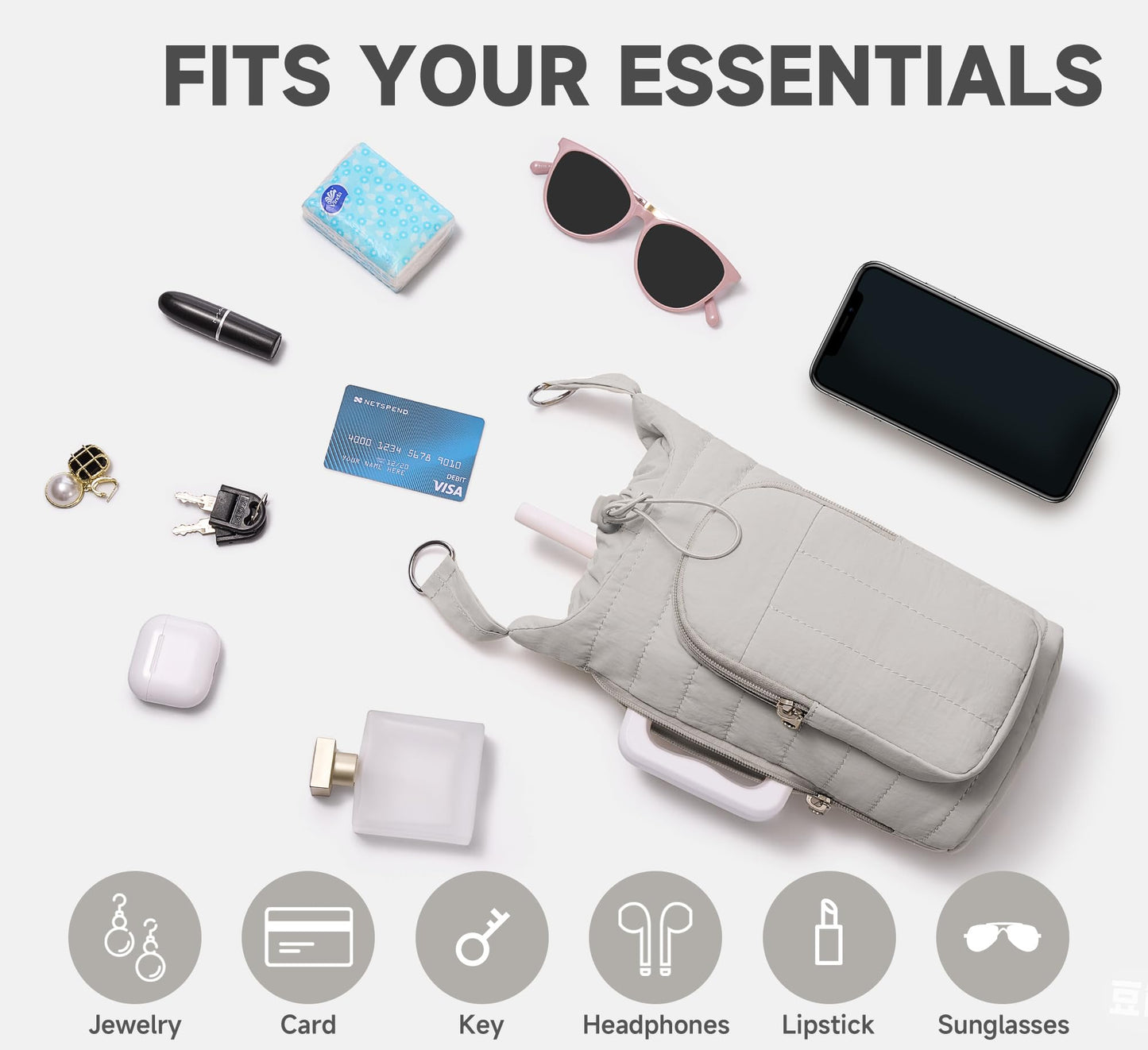 WOOMADA Water Bottle Holder Bag with Strap, 40/32 oz Crossbody Bag Gym Accessories, Sling Purses for Women(Beige)