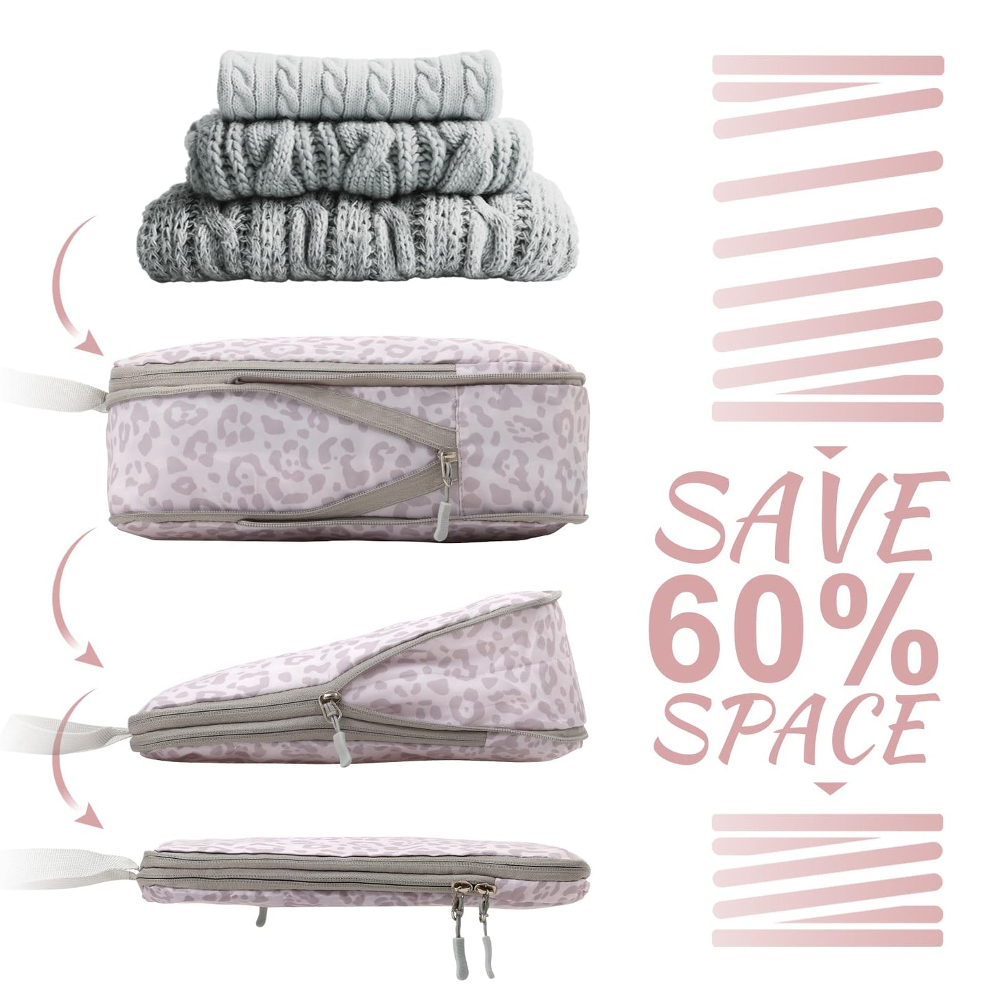 WOOMADA Compression Packing Cubes for Suitcases Travel Essentials 4 Set Expandable Travel Bags Organizer for Luggage(dark grey)