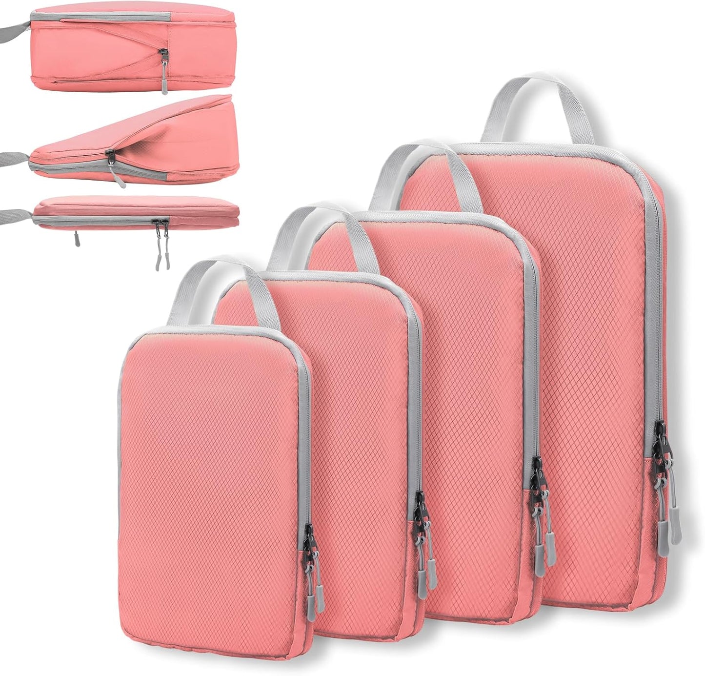 WOOMADA Compression Packing Cubes for Suitcases Travel Essentials 4 Set Expandable Travel Bags Organizer for Luggage(dark grey)