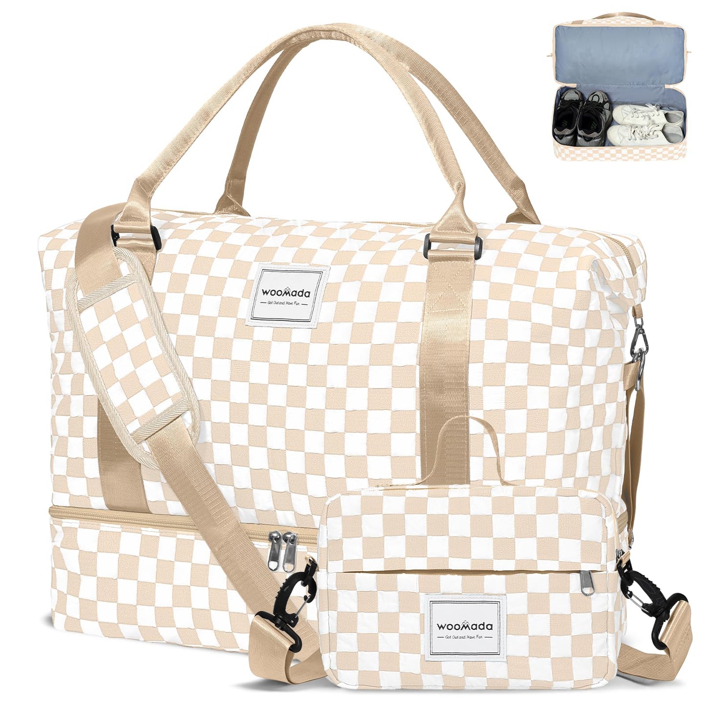 WOOMADA Weekender Overnight Bag for Women, Shoulder Travel Duffel with Shoes Compartment,Gym Bag with Toiletry Bag