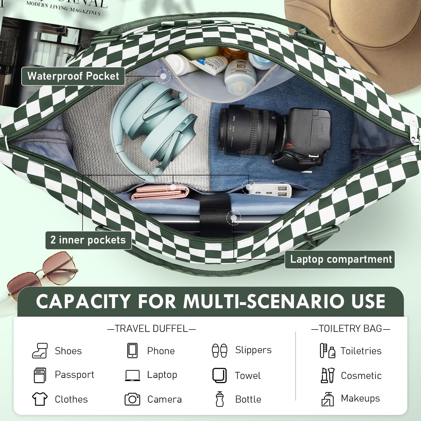 WOOMADA Weekender Overnight Bag for Women, Shoulder Travel Duffel with Shoes Compartment,Gym Bag with Toiletry Bag