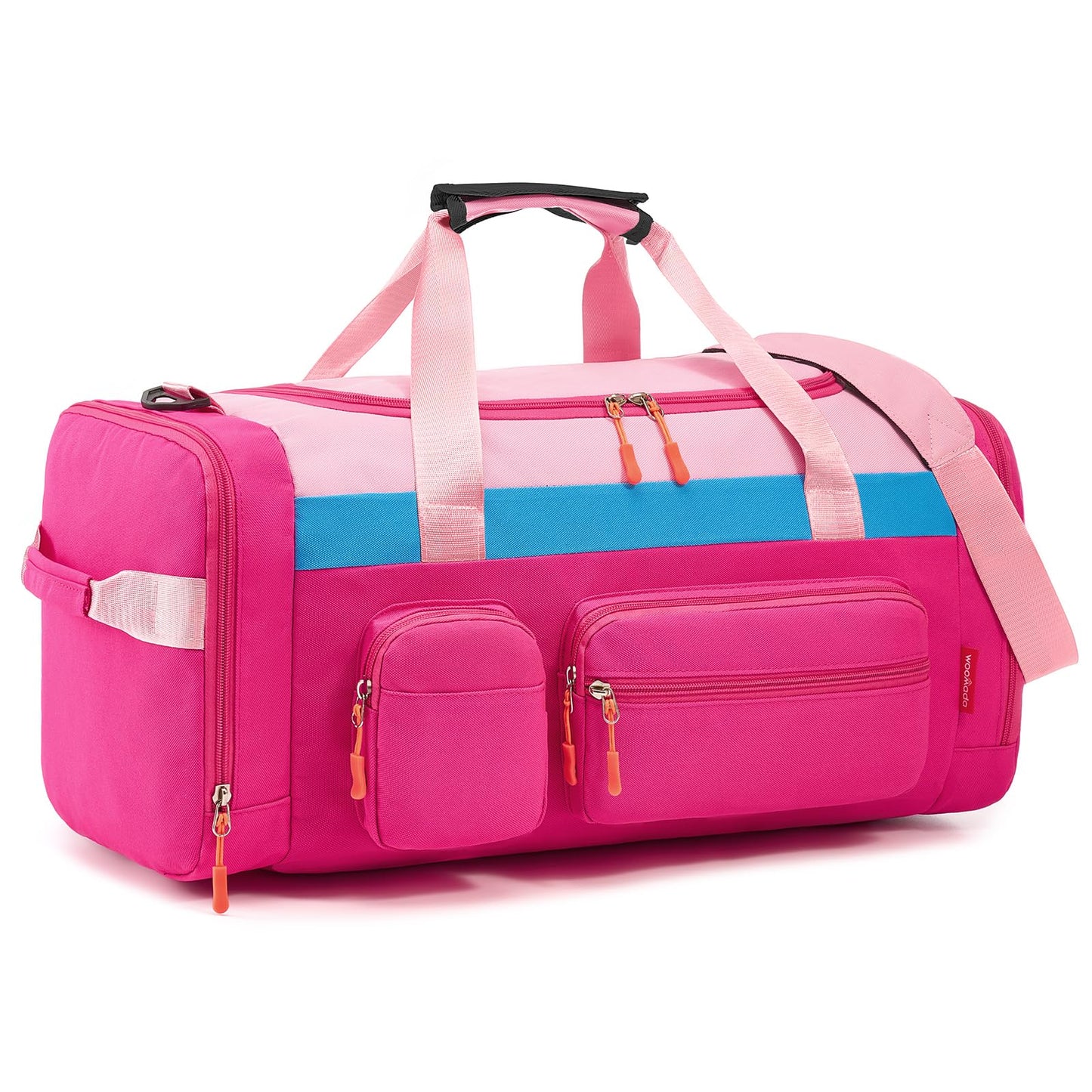 WOOMADA Kids Duffle Bag for Boys or Girls,Weekender Overnight Bag with Shoe Compartment & Wet Pocket Perfect For School, Sports, Overnight Trips(Hot Pink)