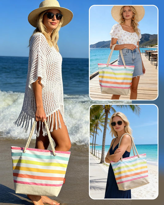 WOOMADA Large Straw Beach Tote - Tote Bag for Towels & Vacation Essentials