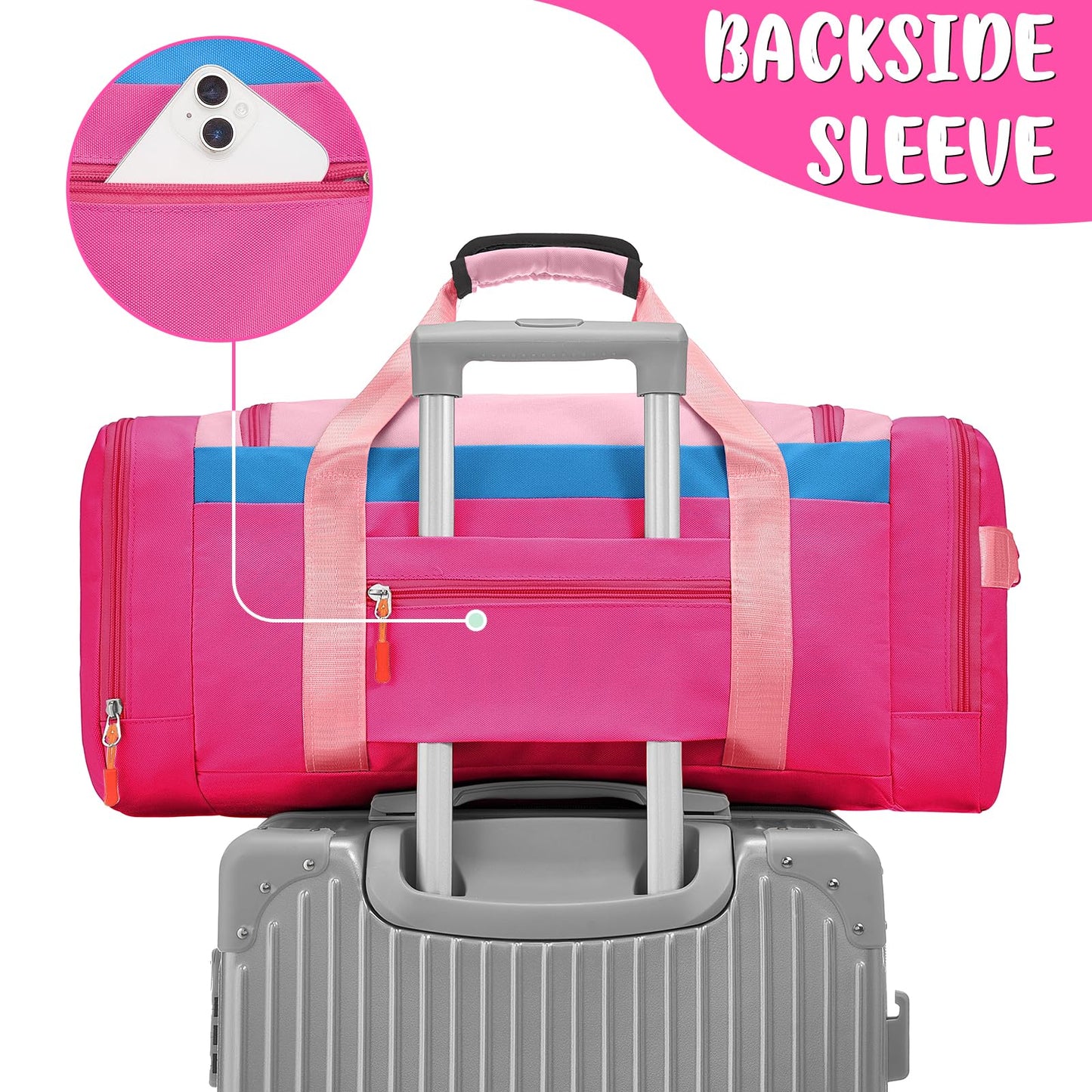 WOOMADA Kids Duffle Bag for Boys or Girls,Weekender Overnight Bag with Shoe Compartment & Wet Pocket Perfect For School, Sports, Overnight Trips(Hot Pink)
