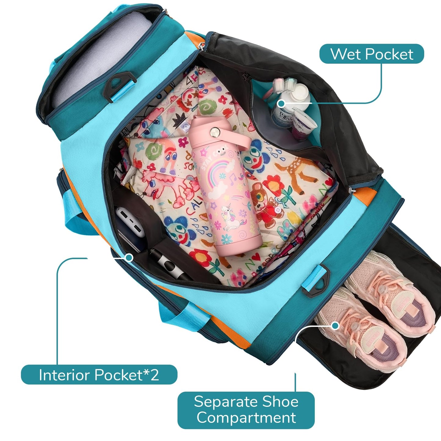 WOOMADA Kids Duffle Bag for Boys or Girls,Weekender Overnight Bag with Shoe Compartment & Wet Pocket Perfect For School, Sports, Overnight Trips(Hot Pink)