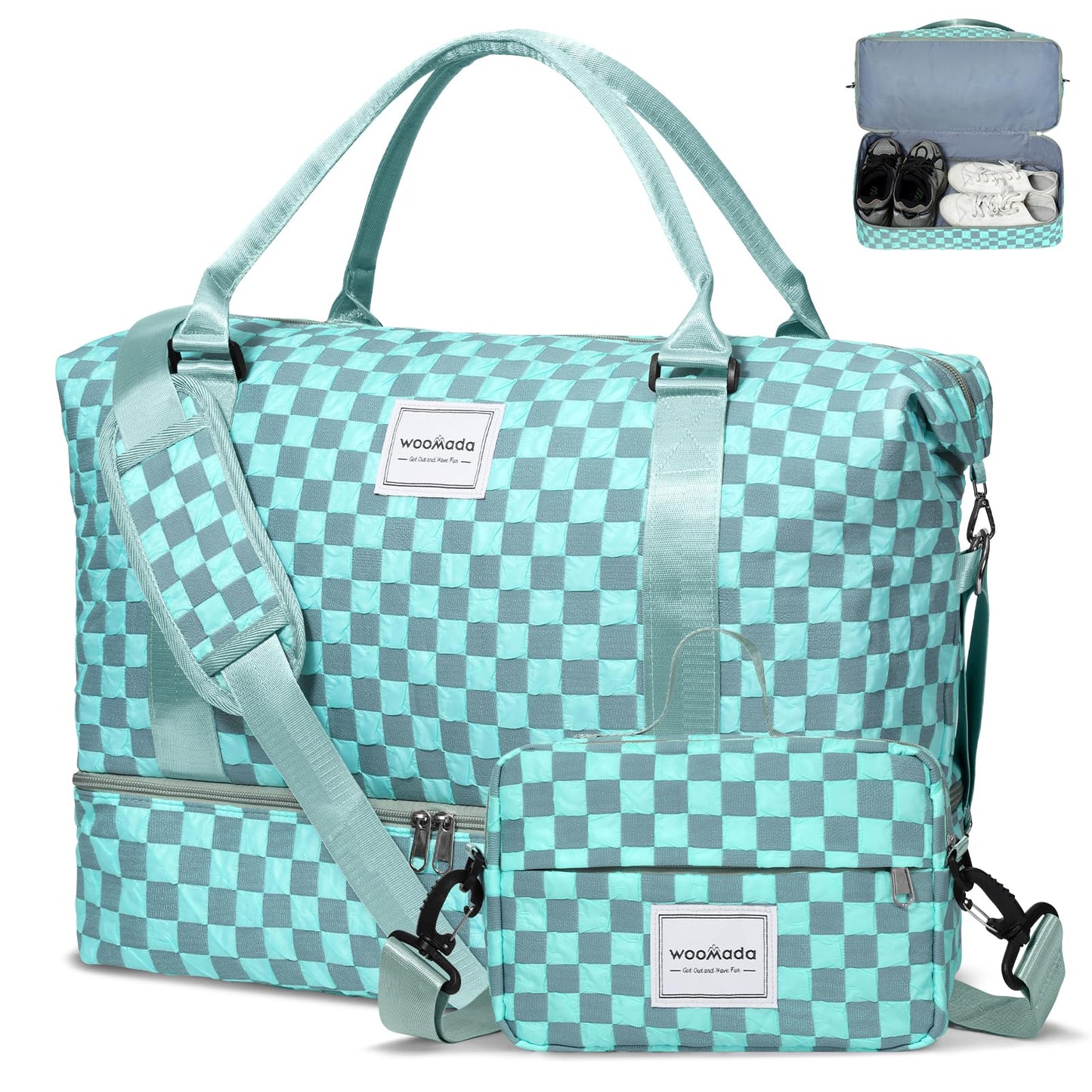 WOOMADA Weekender Overnight Bag for Women, Shoulder Travel Duffel with Shoes Compartment,Gym Bag with Toiletry Bag