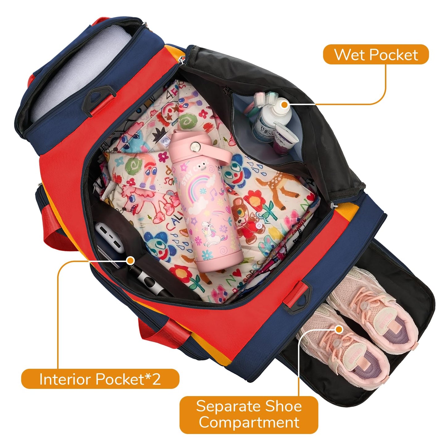 WOOMADA Kids Duffle Bag for Boys or Girls,Weekender Overnight Bag with Shoe Compartment & Wet Pocket Perfect For School, Sports, Overnight Trips(Hot Pink)