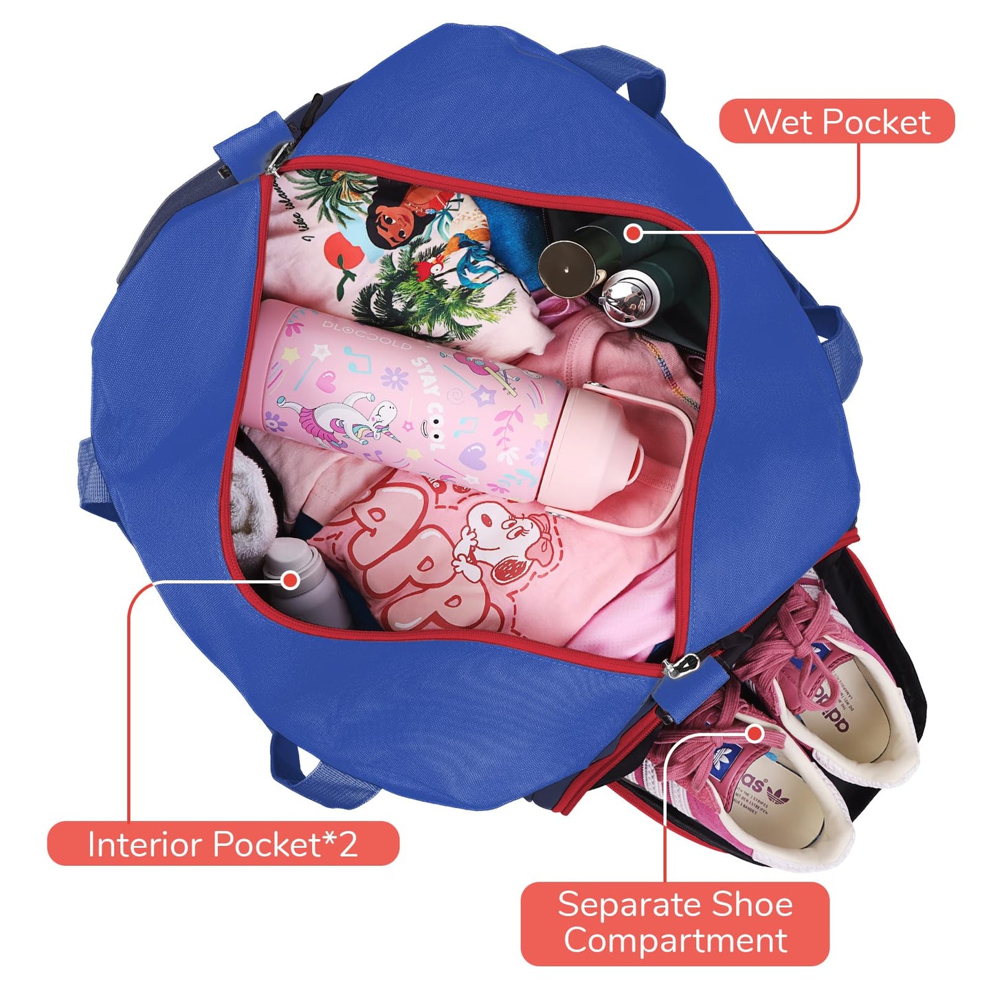 WOOMADA Kids Duffle Bag for Boys or Girls, Kids Overnight Bag with Shoe Compartment＆Wet Pocket, Ideal for School Practice, Sports, Travel(green blue)